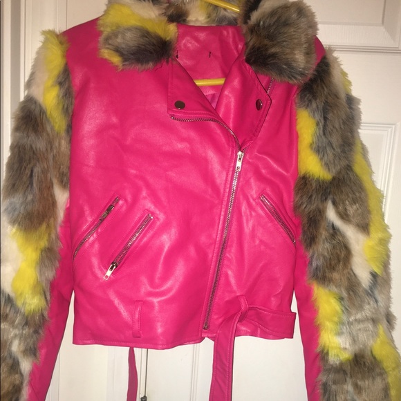 Hot pink Leather Jacket w/ color fur - Picture 1 of 4